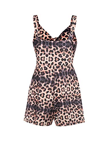 De Las Mujeres Ocasionales Monos Mamelucos Floral Sin Mangas Anudadas Ancho De La Pierna Pantalones Cortos Mono Leopardo M