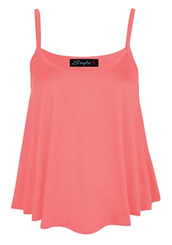 De Mujer Liso Swing De Campana Tiras Conjunto Chaleco Informal Vestido Blusa Tallas Extras - Coral, Ch/M (EU 36-38/UK 8-10)