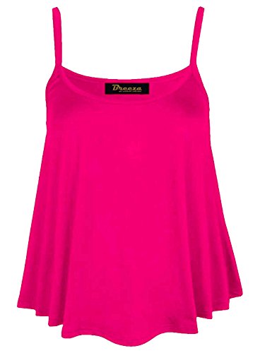 De Mujer Liso Swing De Campana Tiras Conjunto Chaleco Informal Vestido Blusa Tallas Extras - Fucsia, Ch/M (EUR 36-38/UK 8-10)