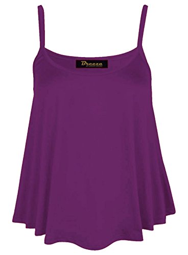 De Mujer Liso Swing De Campana Tiras Conjunto Chaleco Informal Vestido Blusa Tallas Extras - Morado, Ch/M (EUR 36-38/UK 8-10)