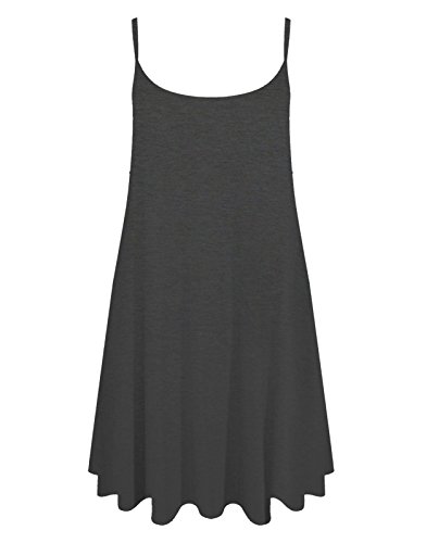 De Mujer Liso Swing De campana Tiras Conjunto Chaleco Informal Vestido Blusa Tallas Extras - sintético, Carbón, 5% elastano 95% viscosa, Mujer, Ch/M (EUR 36-38/UK 8-10)
