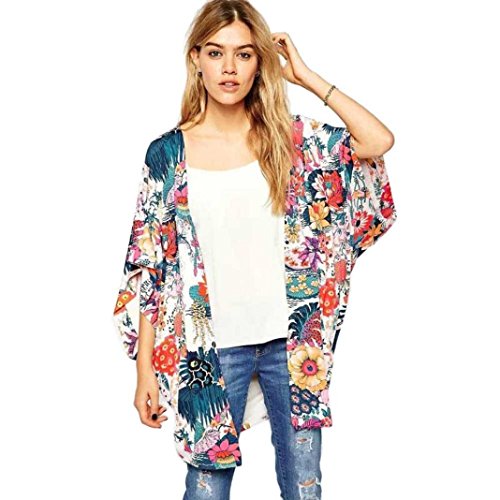 DEELIN Blusa Suelta De Gasa con Estampado De Flores Casual para Mujer De Kimono (M, Multicolor)