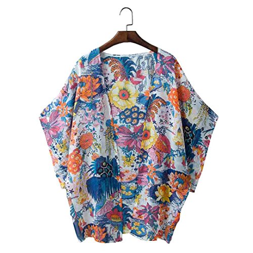 DEELIN Blusa Suelta De Gasa con Estampado De Flores Casual para Mujer De Kimono (XL, Multicolor)