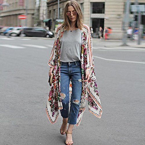 DEELIN Camisa con Cuello Alto De La Rebeca del Kimono del Chal Flojo De La Gasa De Las SeñOras Top Protector Solar De La Manera (L, Blanco)