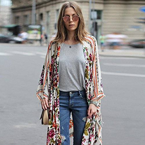 DEELIN Camisa con Cuello Alto De La Rebeca del Kimono del Chal Flojo De La Gasa De Las SeñOras Top Protector Solar De La Manera (L, Blanco)