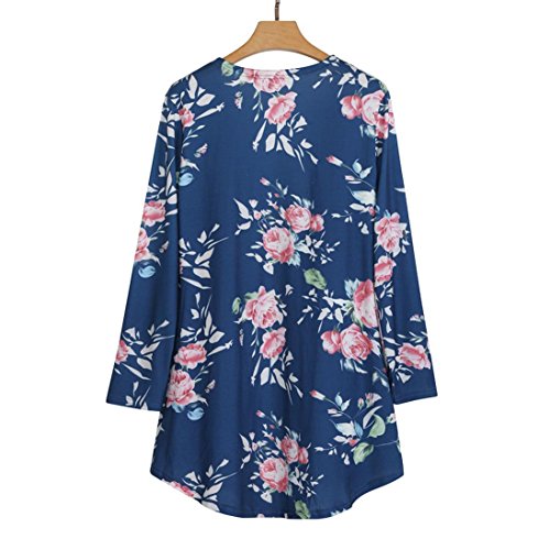 DEELIN Chaqueta De Manga Larga De Flores para Mujer De Verano De Las Mujeres Abrigo De Kimono Frontal Abierto De La Chaqueta De Punto (XXL, Azul)