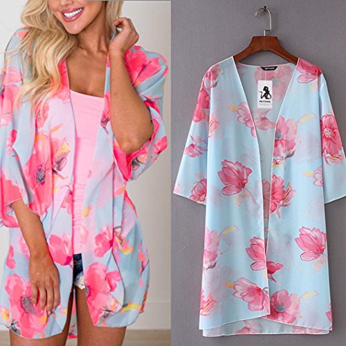 DEELIN Flores De Verano para Mujer ChifóN Kimono Cardigan Blusa Blusas Tops Chaquetas (M, Azul)