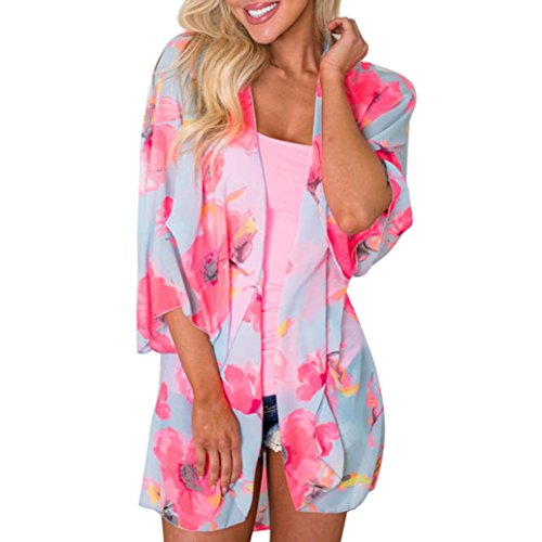 DEELIN Flores De Verano para Mujer ChifóN Kimono Cardigan Blusa Blusas Tops Chaquetas (M, Azul)