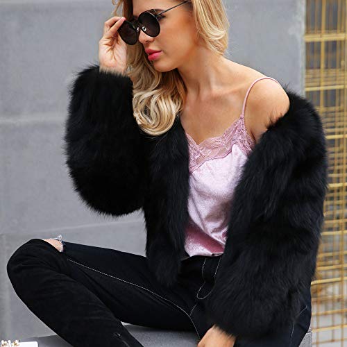 DEELIN Moda Mujer Personalidad Ocasional ImitacióN Piel SóLido Color Gran Chaqueta De Solapa Invierno Abrigo De Felpa Abrigo Negro