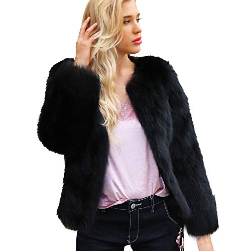 DEELIN Moda Mujer Personalidad Ocasional ImitacióN Piel SóLido Color Gran Chaqueta De Solapa Invierno Abrigo De Felpa Abrigo Negro