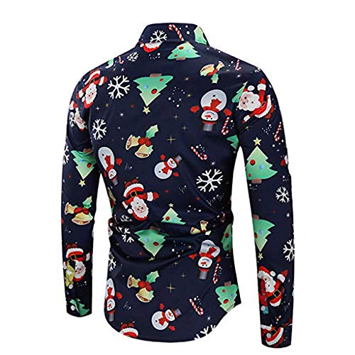 DEELIN Navidad Camisa De Manga Larga, Los Hombres Copos De Nieve Casual Santa Candy Impresa Camisa De Navidad Blusa Superior