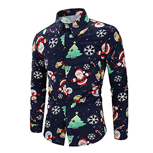 DEELIN Navidad Camisa De Manga Larga, Los Hombres Copos De Nieve Casual Santa Candy Impresa Camisa De Navidad Blusa Superior