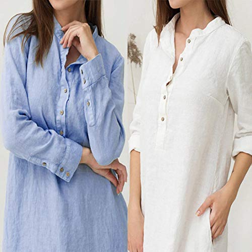 DEELIN OtoñO De La Mujer Y El Invierno Elegante Temperamento De Manga Larga Vestido De AlgodóN De Manga Larga De Color SóLido (M, Blanco)