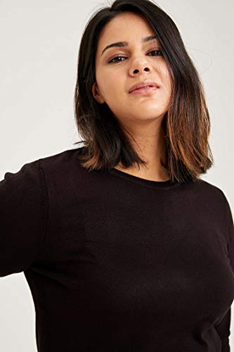 DeFacto Sudadera básica para mujer, cuello redondo, 100% acrílico, jersey de manga larga Negro XXXL