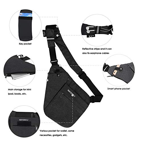 DEKINMAX Mochila Bandolera Hombre Bolsa de Pecho Pequeña Casual Portatil Deportes Mochila Trabajo (Negro)