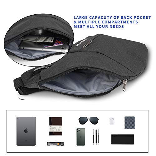 DEKINMAX Mochila Bandolera Hombre Bolsa de Pecho Pequeña Casual Portatil Deportes Mochila Trabajo (Negro)