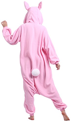 DELEY Unisex Adultos Enterizo de Pijamas Ropa de Dormir Rosa Conejo con Capucha de Cosplay de Anime Carnaval Halloween L