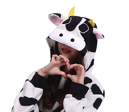 DELEY Unisex Adultos Enterizo de Pijamas Vacas Ropa de Dormir con Capucha de Cosplay de Anime Carnaval Halloween