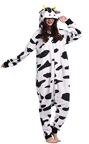 DELEY Unisex Adultos Enterizo de Pijamas Vacas Ropa de Dormir con Capucha de Cosplay de Anime Carnaval Halloween