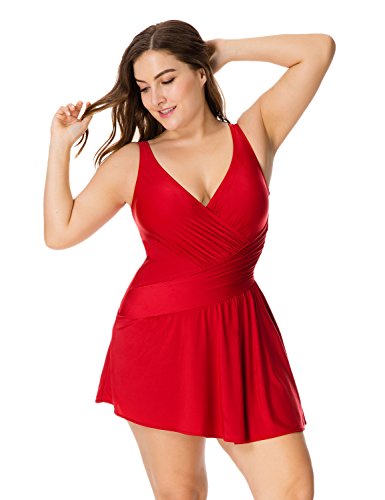 DELIMIRA - Bañador con Falda Trajes de Una Pieza Bikini Tallas Grandes para Mujer Rojo Oscuro 58