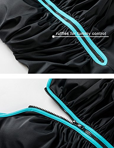 DELIMIRA - Bañador Cremallera Frontal con Falda Una Pieza para Mujer Multicolor #3 46