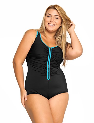 DELIMIRA - Bañador Cremallera Frontal Traje de Baño de Una Pieza para Mujer Multicolor #3 46