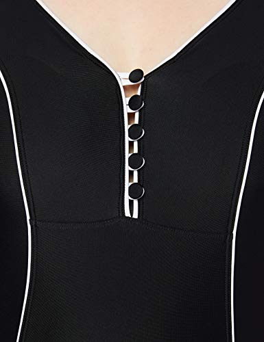 DELIMIRA - Bañador Escote en V Traje de Baño de Una Pieza para Mujer Negro 50