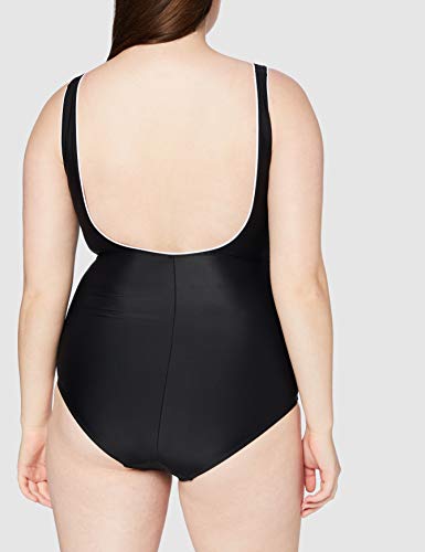 DELIMIRA - Bañador Escote en V Traje de Baño de Una Pieza para Mujer Negro 50