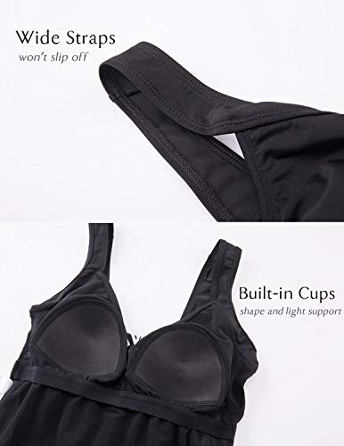 DELIMIRA Bañador Una Pieza Traje de Baño Impreso con Pantalones Negro 40