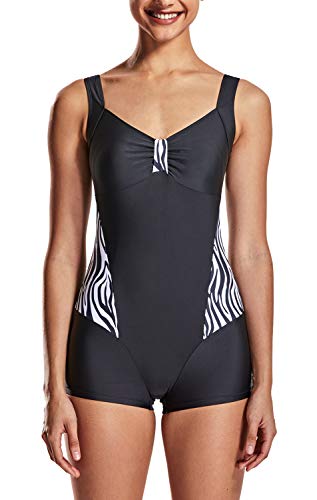 DELIMIRA Bañador Una Pieza Traje de Baño Impreso con Pantalones Negro 58