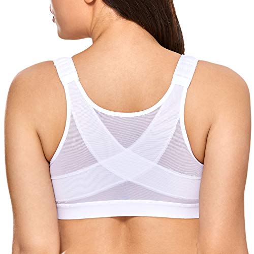 DELIMIRA - Sujetador Corrector de Postura con Soporte de Espalda en X para Mujer, Blanco, talla 85 EU (38C UK/100C FR)