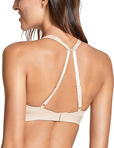 DELIMIRA Sujetador Triángulo de Encaje Bralette Sin Aros Sin Relleno para Mujer Beige 100C