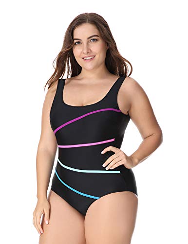 DELIMIRA - Traje de Baño Copas con Relleno Bañador Tallas Grandes para Mujer Negro 46
