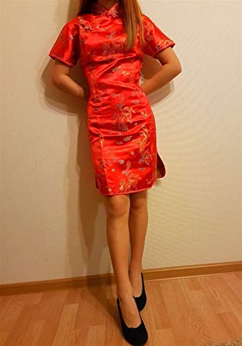 DERFX Vintage Vestido chino cheongsam clásico del satén de las mujeres cheongsam orientales novia vestidos de boda del partido de tarde (Color : Light Blue B, Size : XL)