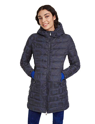 Desigual Coat Letras Abrigo, Azul (Navy 5000), Talla Del Fabricante: 44 para Mujer