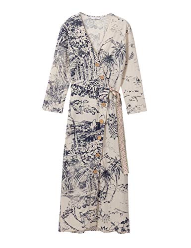 Desigual Vest_Pacific Dream Vestido, Beige (Crudo 1001), M para Mujer