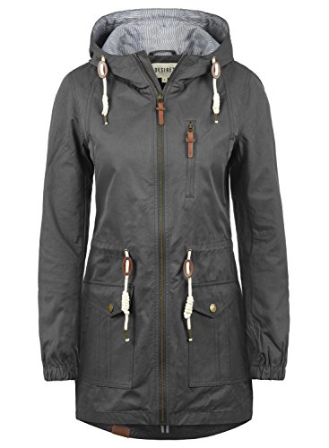 Desires Inata Parka De Entretiempo Abrigo Chaqueta para Mujer con Capucha, tamaño:XS, Color:Dark Grey (2890)
