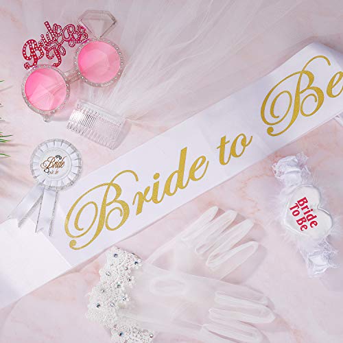Despedida de Soltera Accesorios Decoración Bride to Be Satin Sash Velo de Novia de Boda con Peine Soltera para Gallina Noche de Ducha Nupcial 6 Piezas