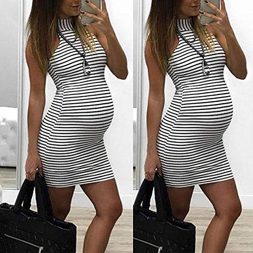 DFEBV Vestidos para Premamá Vestidos Moda para Mujer Pregnants Lactante Bebé para Maternidad Rayas Sexy Mini Vestido-White_S