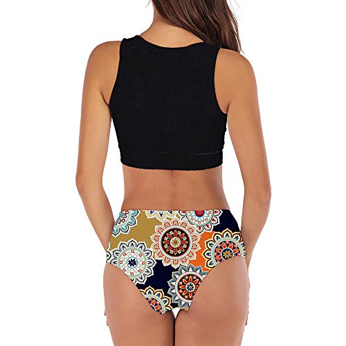 DHHY Bikini Conjunto de Mujer Bikini de Cuello Alto Bikini Estampado con Cintura Alta