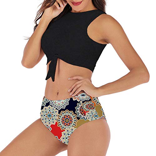 DHHY Bikini Conjunto de Mujer Bikini de Cuello Alto Bikini Estampado con Cintura Alta