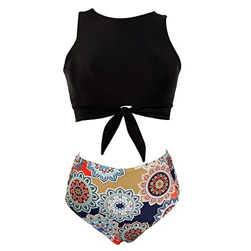 DHHY Bikini Conjunto de Mujer Bikini de Cuello Alto Bikini Estampado con Cintura Alta