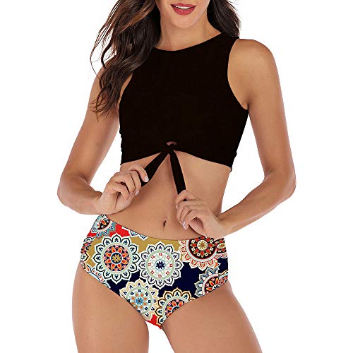 DHHY Bikini Conjunto de Mujer Bikini de Cuello Alto Bikini Estampado con Cintura Alta