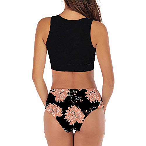 DHHY Bikini Conjunto de Mujer Bikini de Cuello Alto Bikini Estampado con Cintura Alta