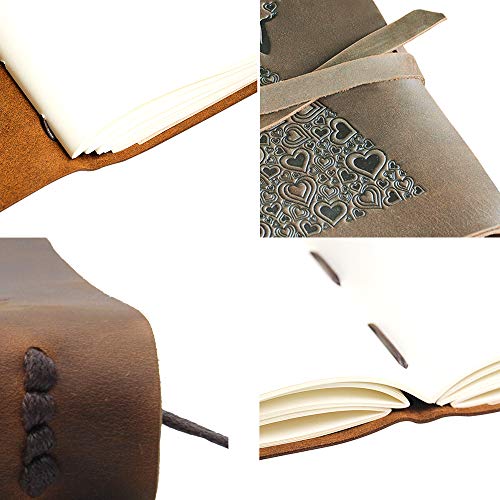 Diario De Viaje A5 Diseño De Mujer En Vestido De Corazón Diario De Cuero Genuino, Cuaderno Encuadernado Vintage Para Mujeres Adolescentes 20x15cm Cuero Rústico Hermoso Regalo Para Escribir + Bolígrafo