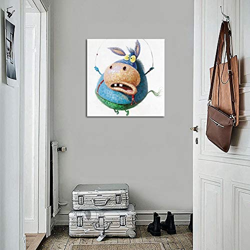 Dibujado a Mano Animales Decor Pintura al óleo Gracioso Dibujos Animados Burro Lienzo Arte Acrilica Pintura Estiramiento y Marco Hogar Pared Decoración,NoFrame,45x45cm