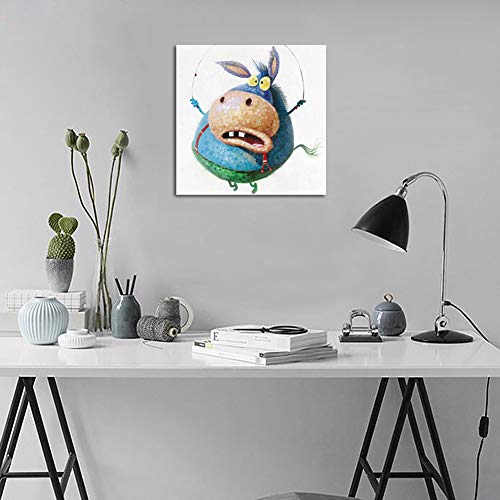 Dibujado a Mano Animales Decor Pintura al óleo Gracioso Dibujos Animados Burro Lienzo Arte Acrilica Pintura Estiramiento y Marco Hogar Pared Decoración,NoFrame,45x45cm