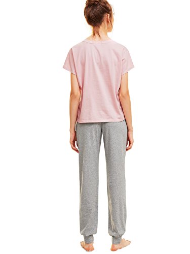 DIDK Conjunto de pijama para mujer con camiseta de manga corta y pantalones largos Rosa + gris. XS
