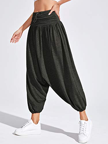 DIDK Pantalones harén para mujer, de pierna ancha, deportivos, holgados, para yoga, con cordón, estilo hippie flowy, informales, Aladín gris oscuro L