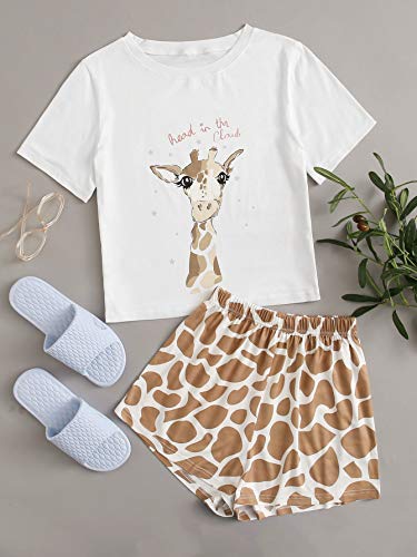 DIDK Pijamas Mujer Verano Corto del Pijamas Pantalones Manga Corto 2 Piezas de Ropa de Dormir Algodón Suave Loungewear